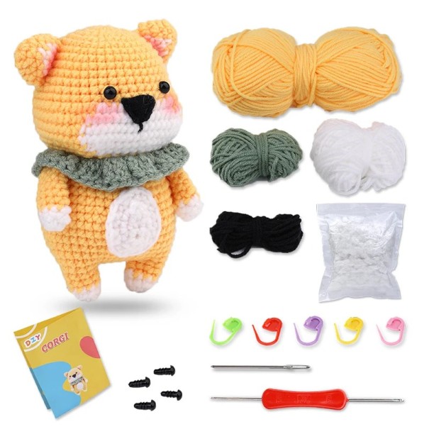 Corgi DIY Crochet Kit for Beginners Instructions Cotton Yarn Needles Hook Creative Handmade Toy Animals Crafts 1