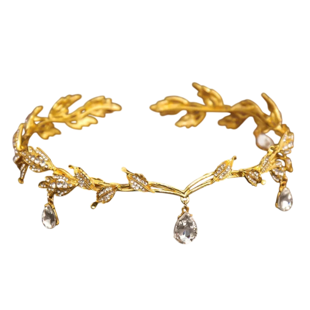 Coroa de fada dourada Tamanho universal Motivo de folhas com diamantes Diadema de fantasia elegante para o cabelo 1