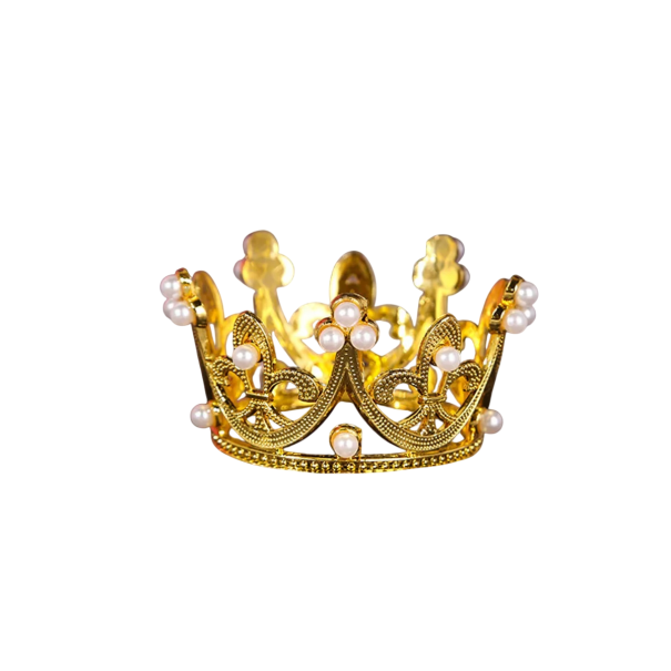 Coroa mini de plástico Dourada decoração com pérolas 3,5 cm de altura Acessório elegante para bolos festivos e celebrações 1
