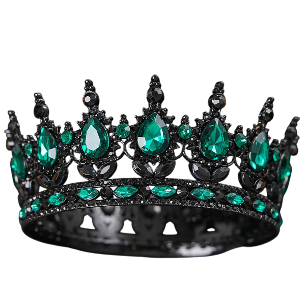 Coronă de nuntă barocă rotundă neagră cu cristale Tiara de lux Coroană decorativă pentru cap pentru mirese, regine și regi verde