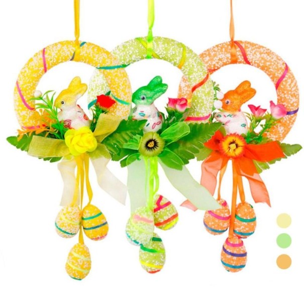 Corona de Pascua con conejitos verde