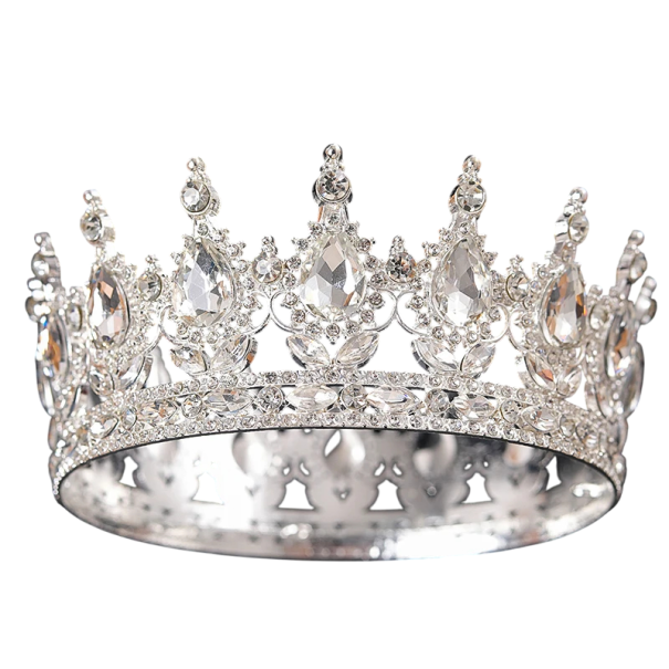 Corona nuziale rotonda barocca in argento con cristalli Tiara di lusso Decorazione per la testa per spose, regine e re argento