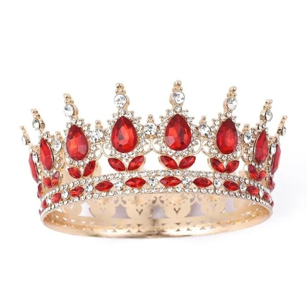 Corona para pastel de 12,5 x 5,3 cm con diamantes de imitación rojos, adorno de princesa, decoración para pastel, fiesta de cumpleaños, estilo 1