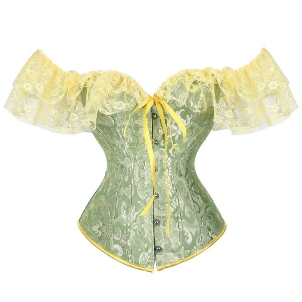 Corpetto da donna con scollatura a V Chiusura frontale Pizzo Fiocchi Monocromatico Poliestere Spandex Top elegante con dettagli verde M