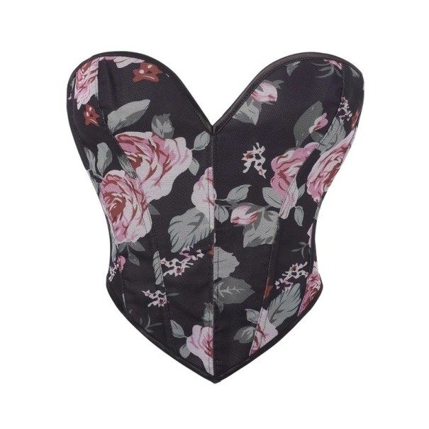 Corpo sem mangas Preto com padrão de flores Decote em V Corda nas costas Poliéster Top elegante justo XS