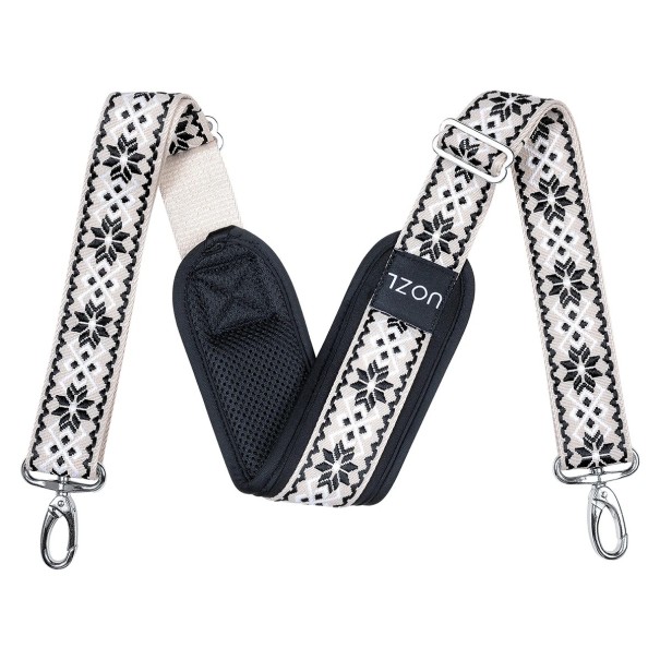 Correa ajustable para bolso 150 cm Estampado floral crema Textil negro-beige Correa de hombro acolchada Cierre de mosquetón 1