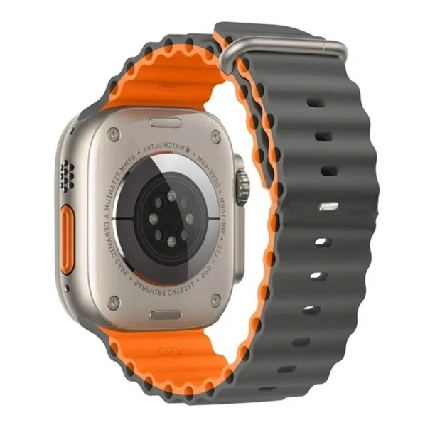 Correa de Silicona 42 mm 44 mm 45 mm 49 mm para Apple Watch Correa Impermeable con Hebilla de Titanio Asa Ajustable y Cierre gris y naranja