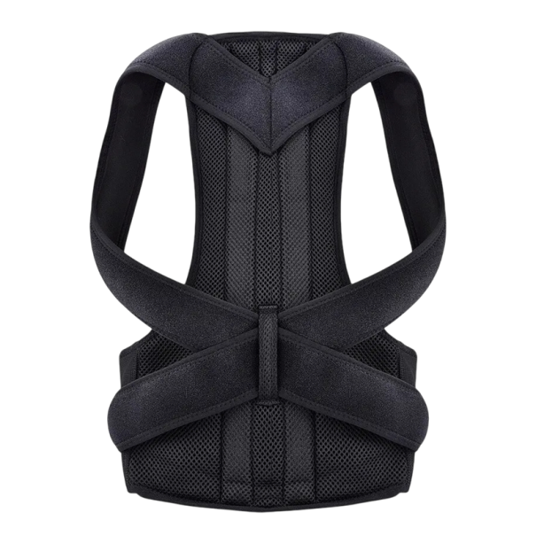Corrector de postura negro ajustable con correas transpirables para hombros y lumbares. Alivio del dolor de espalda. Faja lumbar para uso diario. S