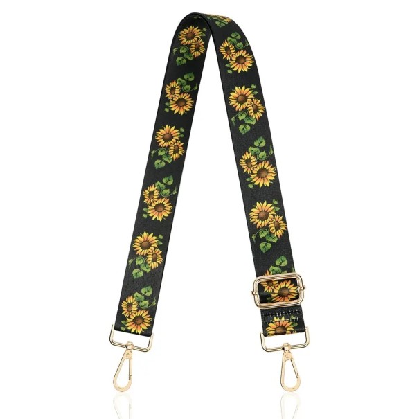 Correia de ombro para mala 80–140 x 3,8 cm Correia preta com girassóis amarelos Correia crossbody ajustável de substituição para mala 1