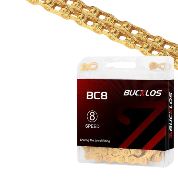 Corrente de bicicleta de 8 velocidades 1/2" x 3/32" 116 elos com ligação rápida compatível com Shimano Sram dourado