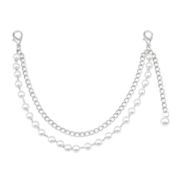 Corrente decorativa dupla para mala com linha de pérolas Liga metálica Corrente decorativa prateada para mala alça curta de substituição 1