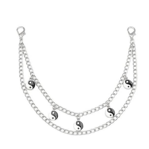 Corrente decorativa dupla para mala com pendentes Yin Yang Liga metálica Corrente decorativa prateada para mala alça curta de substituição 1