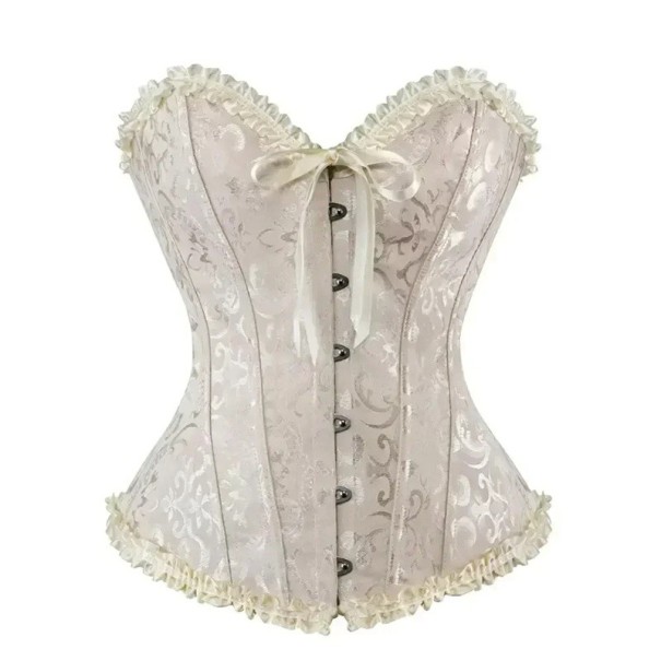 Corse de mujer de poliéster y spandex con cierre delantero, fruncido y lazo, detalles decorativos, top elegante que moldea la figura beige S