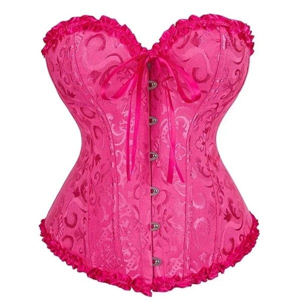 Corse de mujer de poliéster y spandex con cierre delantero, fruncido y lazo, detalles decorativos, top elegante que moldea la figura rosa oscuro XS