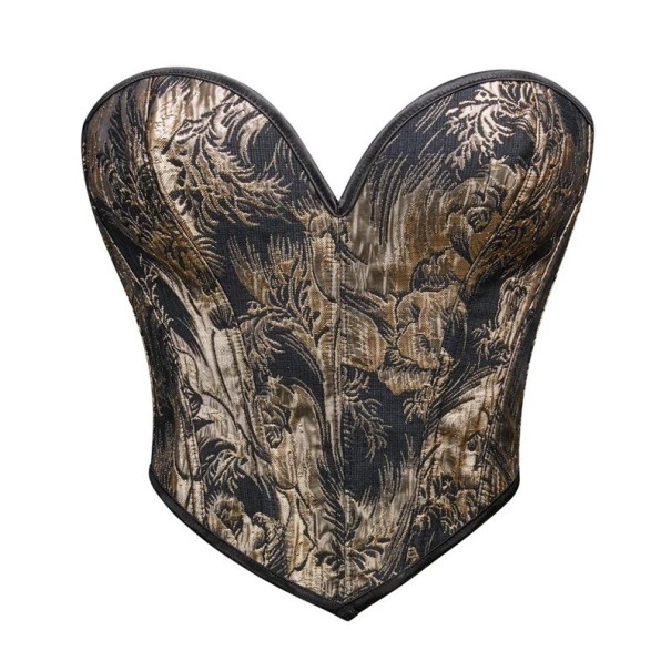 Corselet sans bretelles Noir avec motifs Décolleté en V Lacets à l'arrière Polyester Haut ajusté élégant S