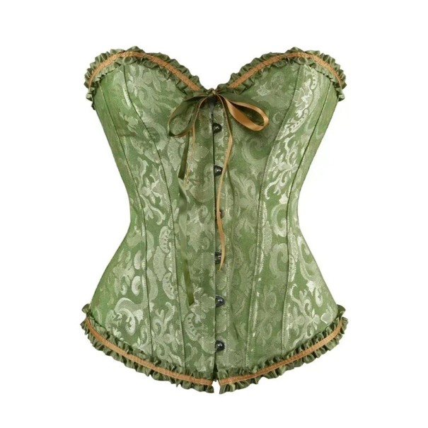 Corset Feminino Verde Com Fecho Frontal Franzido e Laço Detalhes Decorativos Poliéster Spandex Top Elegante Modelador de Silhueta XXL