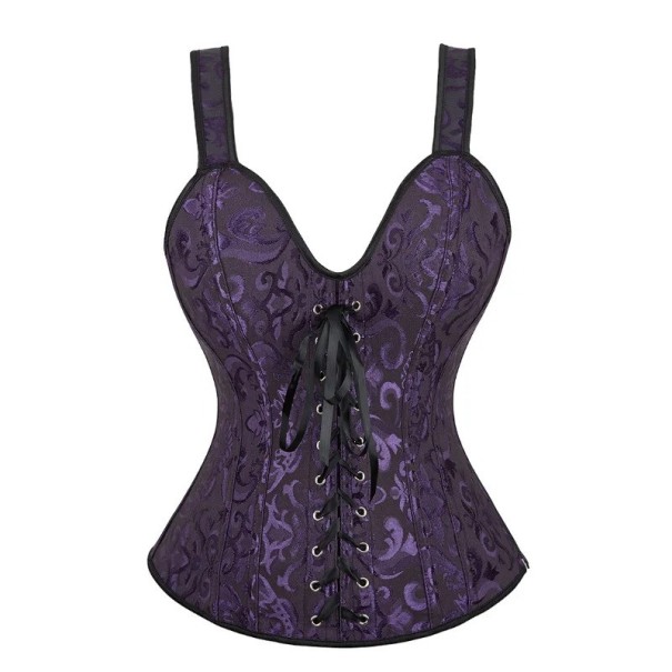 Corset Femme Uni Décolleté Rond Bretelles Nœud au Décolleté Signes Polyester Spandex Lingerie Élégante violet foncé S