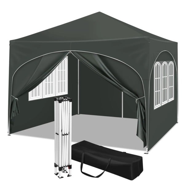 Cort pliabil pentru petreceri cu 4 pereți laterali, înălțime ajustabilă, dimensiune 3 x 3 m din țesătură Oxford 210D, rezistent la apă, pentru grădină, camping și picnic gri