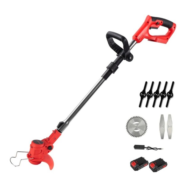 Cortadora de césped eléctrica inalámbrica 650W 21V 2 baterías 1300mAh Longitud ajustable 100–135 cm 18000 rpm Cortacésped de jardín Motor silencioso 1