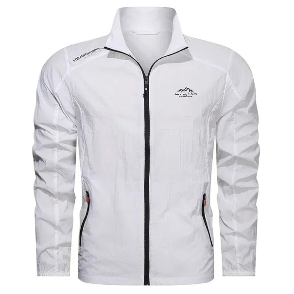 Cortavientos de hombre con protección UV en la cremallera Chaqueta ultraligera impermeable para la naturaleza Chaqueta deportiva transpirable para primavera Cortavientos de otoño para senderismo blanco XXS