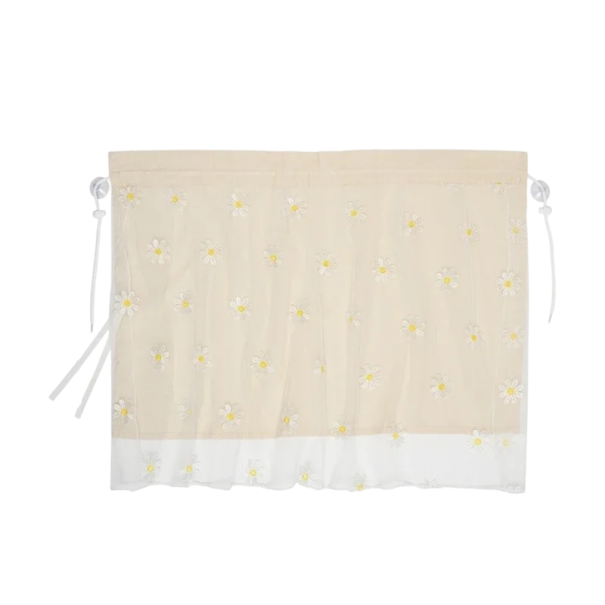 Cortina de algodão bordada para carro 65 x 53 cm Cortina lateral com ventosas Cortina dupla com margaridas Decoração bege 1