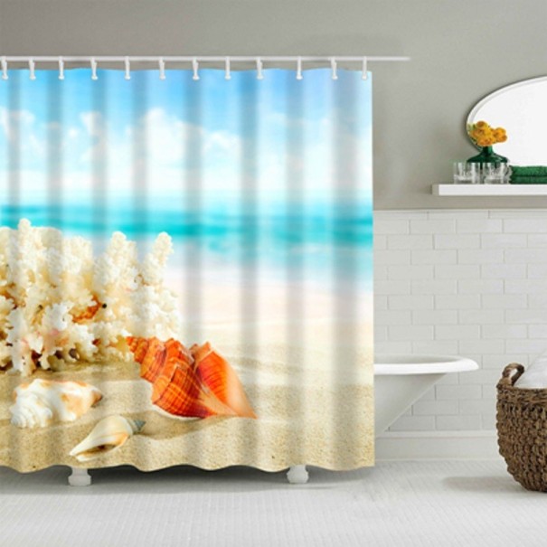 Cortina de ducha con motivos de playa y conchas marinas S 5