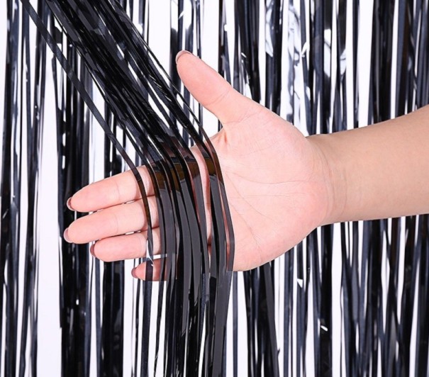 Cortina de fiesta con flecos 2x1m negro
