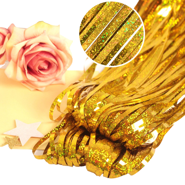 Cortina de fiesta con flecos, brillante, 2,5 x 1 m dorado
