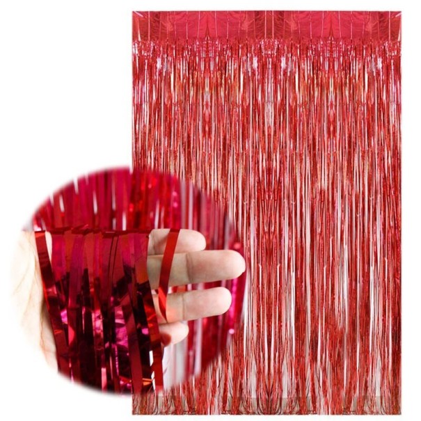Cortina decorativa con purpurina rojo