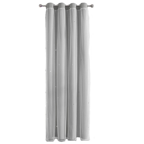 Cortinas infantis de duas camadas com estrelas Cortinas opacas com cortinas translúcidas para o quarto das crianças Cortinas para meninas com ilhós 100 x 200 cm cinzento