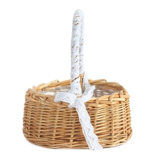 Coș din răchită împletit cu mâner înalt 22 × 17 × 25 cm din ratan natural cu căptușeală pentru decorare, flori și depozitare