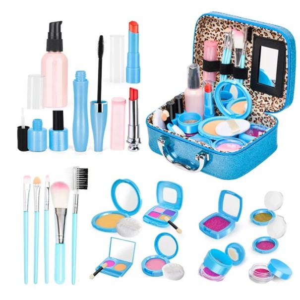 Cosmetic Case 20 x 8 x 19 cm Blue Make-up Set for Children 23 Pieces Stimulated Make-up Products with Brushes Lipstick Mascara Eyeshadows and Accessories 1