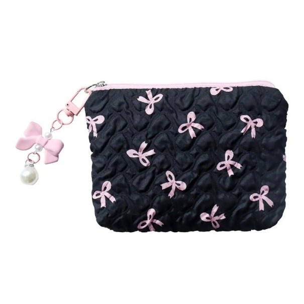 Cosmetica tas met kleurrijke strik 14 x 10 x 2 cm Grote capaciteits dames reistas Polyester opberg toilettas zwart