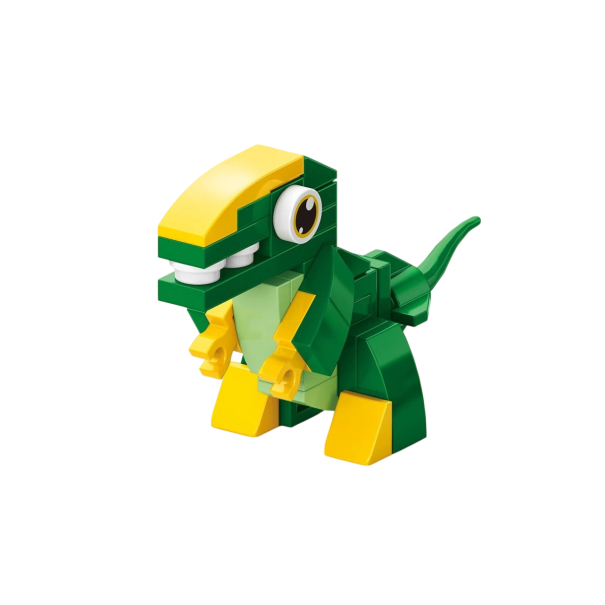 Costruzione del tirannosauro verde 38 pezzi 7,1 x 2,7 x 4,5 cm Mini dinosauro con dettagli giallo-verdi Figura creativa da assemblare Piccolo modello 1