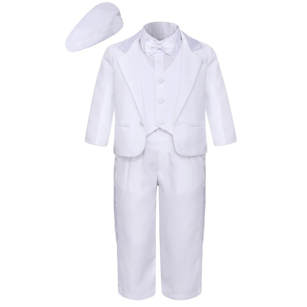 Costum băiețel cu pălărie B1378 alb 2