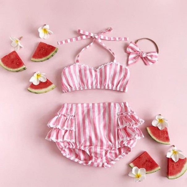 Costum de baie din două piese pentru fete - roz-alb 18-24 luni