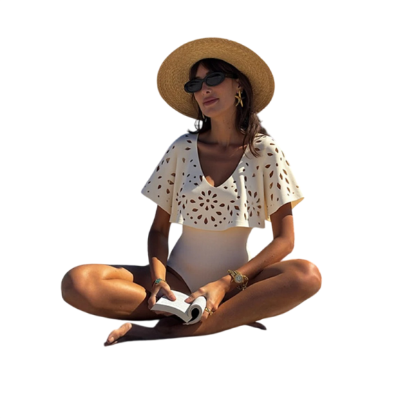 Costum de baie întreg pentru femei alb Decolteu în V cu volane Poliester Spandex Costum de baie elastic și rapid uscat pentru mare și piscină XL