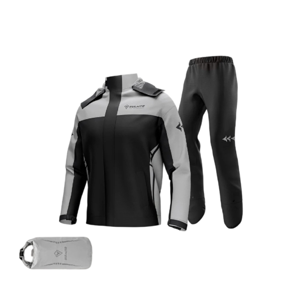Costum de ploaie unisex pentru motocicletă, jachetă și pantaloni, ultraleggeri, din poliester TPU cu 3 straturi, cu glugă, elemente reflectorizante, fermoar impermeabil gri XL