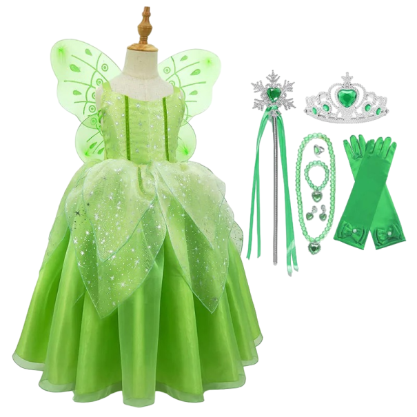 Costum de zână Tinkerbell cu aripi și accesorii Costum pentru fete Cosplay Tinkerbell Costum de carnaval zână Costum de Halloween pentru fete Rochie de zână Tinkerbell 10