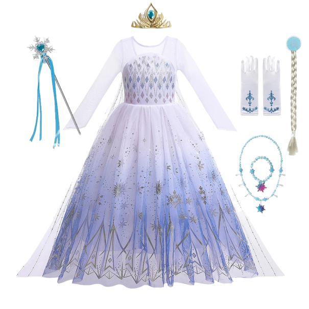 Costum Elsa din Frozen cu accesorii Costum pentru fete Cosplay Elsa din Frozen Costum carnaval Masca de Halloween Rochie fete Elsa din Frozen V287 2