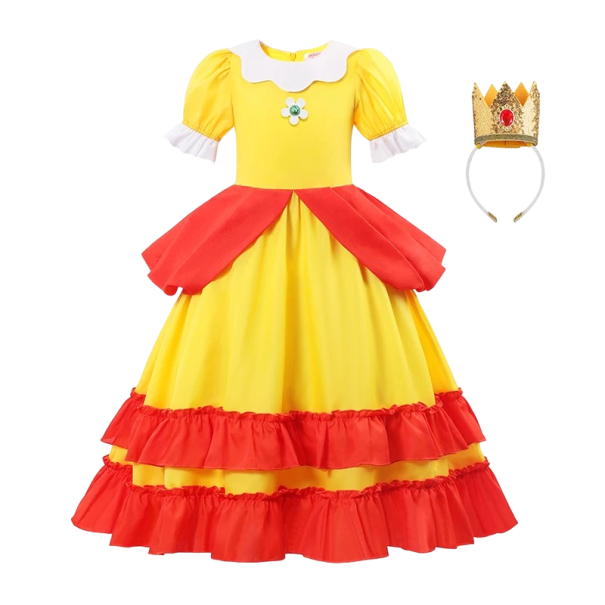 Costum Mario Princess Peach cu Crown Princess Peach Costum Cosplay pentru fete Costum carnaval cu coroană Costum Halloween Fete Princess Peach 3