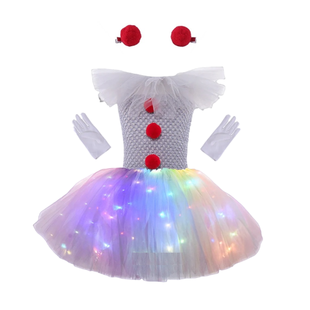 Costum Pennywise pentru fete cu fusta LED Costum de Halloween Costum Pennywise pentru fete Cosplay Pennywise cu accesorii 10