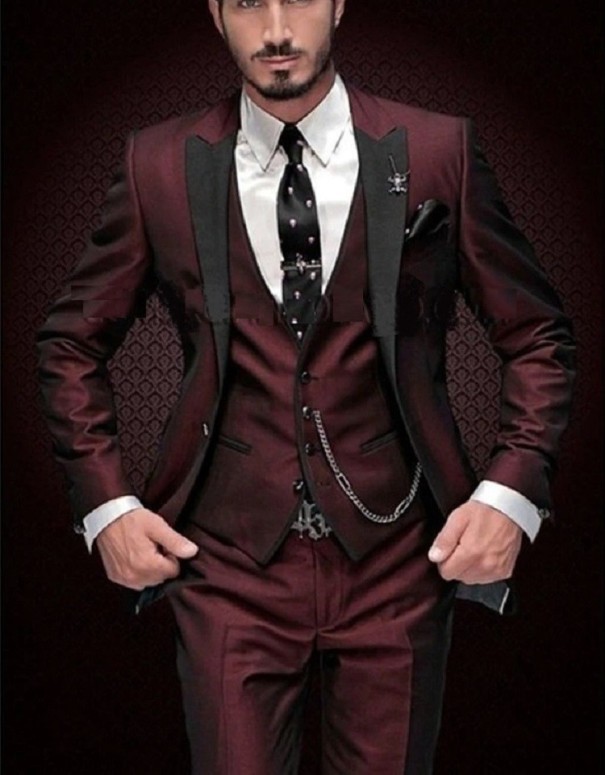 Costum pentru bărbați F335 burgundia XXS