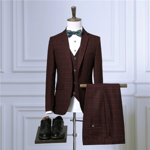 Costum pentru bărbați în carouri F364 burgundy L 2