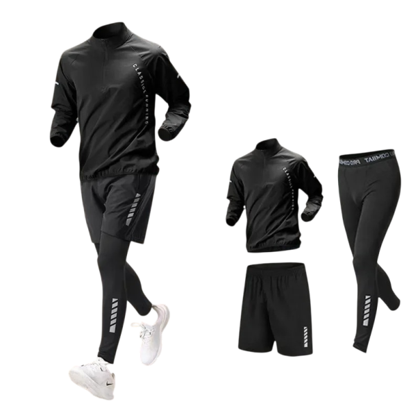 Costum sportiv bărbați legginguri, pantaloni scurți, hanorac, poliester, spandex negru XXS