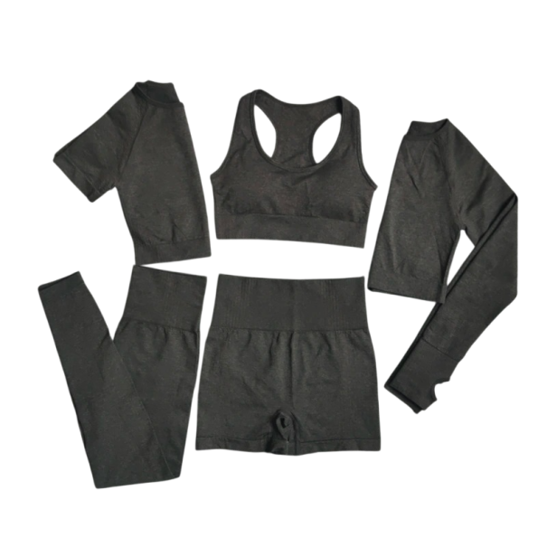 Costum sportiv pentru femei Leggings pantaloni scurți sutien sport tricou cu mânecă scurtă și lungă Costum fitness uni negru S