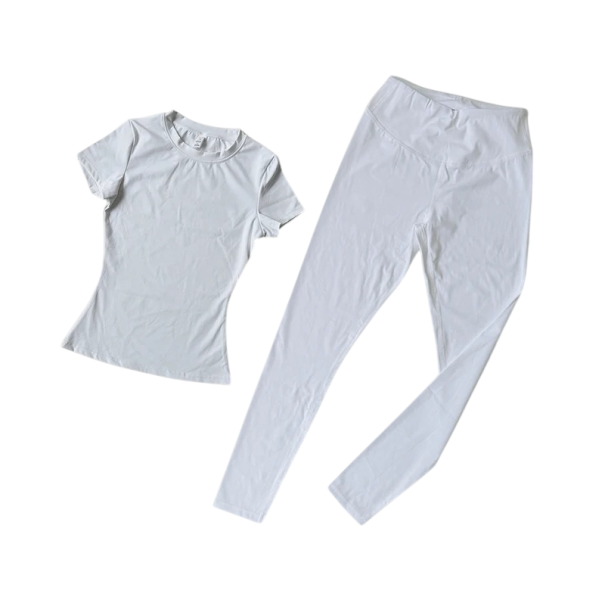 Costum sportiv pentru femei Tricou cu mânecă scurtă Leggings Uni Nylon Spandex Fitness yoga exerciții alb L