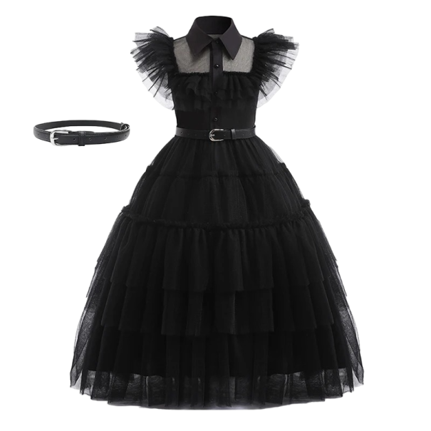 Costum Wednesday Addams Costum fete Cosplay Wednesday Addams Rochie fete negre Costume carnaval Costum Halloween 3