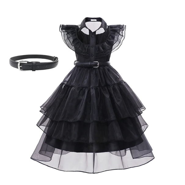 Costum Wednesday Addams Costum fete Cosplay Wednesday Addams Rochie fete negre Costume de carnaval Masca de Halloween 3
