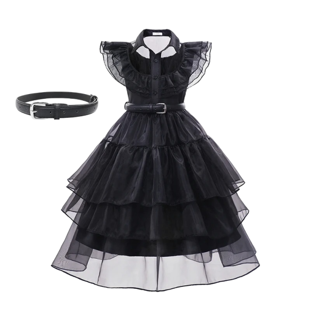 Costum Wednesday Addams Costum fete Cosplay Wednesday Addams Rochie fete negre Costume de carnaval Masca de Halloween 4